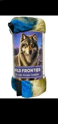 INOVATEX Lone Wolf Plush Throw Blanket NIGHT SKY Wild Frontier 50"x 60" Super Soft
