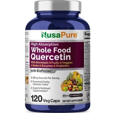 NusaPure Quercetin Bromelain 500mg 120 Veggie Caps Fruit Veggie Enzyme