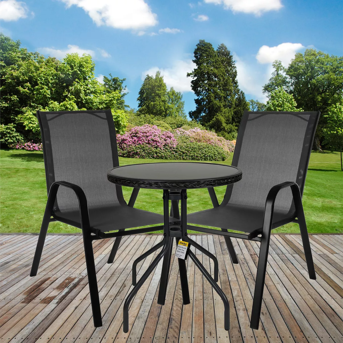 Bistro Set Outdoor Garden Round Wicker Glass Table Chair Patio