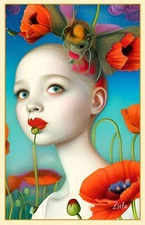 Ziola Rosa poppy pop art surreal girl painting fine art print 11x17 +signed