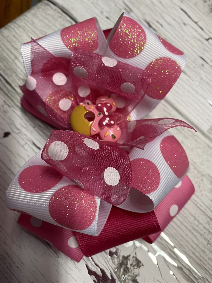 Pink Minnie Mouse Boutique Hair Bow Stacked Girl  Clip Toddler Disney Donut - Image 3 of 4