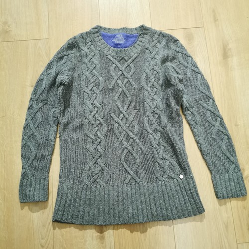 Superdry Jumper Womens M Medium Grey Cable Knit Crew Neck Wool Acrylic