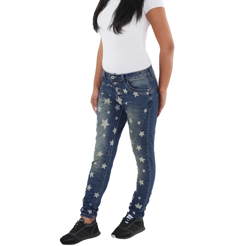 Damen Jeans Röhre Röhrenjeans Blaue Skinny Hüft Stretch Slim Fit Hose Sterne - Bild 3 von 4