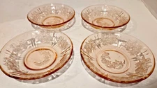 4 VTG PINK SHARON CABBAGE ROSE Depression Glass BERRY/DESSERT BOWLS~5"~1930s~EUC