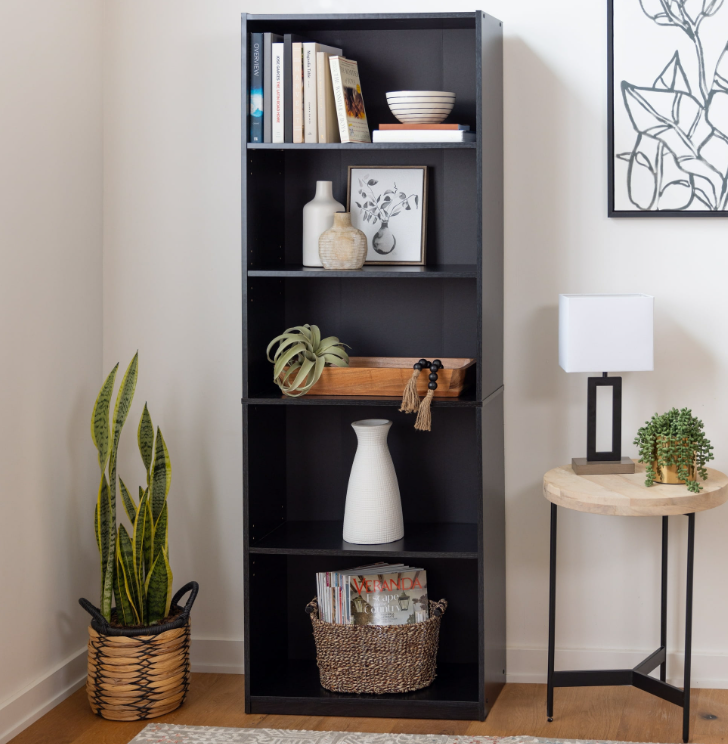 5-Shelf Bookcase with Adjustable Shelves, True Black Oak