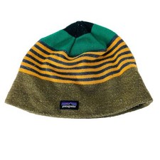 Patagonia Beanie Hat Striped Pattern Knit Logo Patch Green Yellow Boys OS