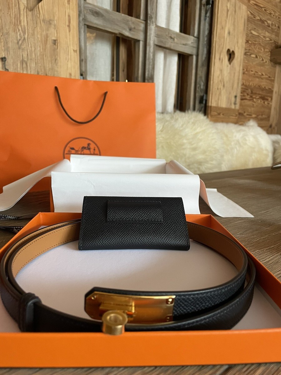 Authentic New Hermes Kelly Pocket Belt 18 Noir With Gold