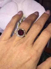 2.60Ct Round Cut Red Garnet Attractive Halo Engagement Ring 14K Yellow Gold Over