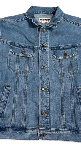 Vintage Wrangler Rugged Wear Jean Jacket Mens XL Blue Denim Trucker Chore Grunge - Picture 2 of 12