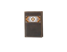 3D Western Wallet Mens Trifold Southwest Inlay Beaded Brown D250009302