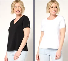 Attitudes by Renee Washed Cotton 2-Pack Tee Set Black/White S A691344