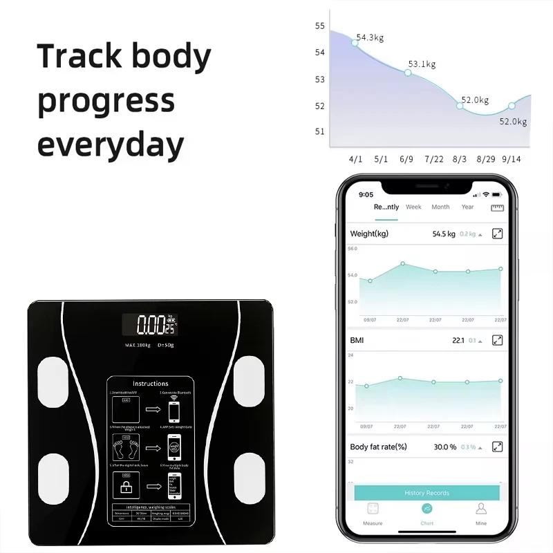 Báscula de baño digital de alta precisión Bluetooth con pantalla LED Foto 3 de 4