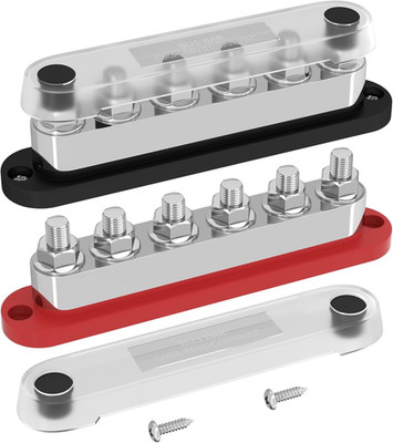 600A Power Distribution Block 12V Bus Bar Terminal Block 6 X 3/8'' Terminal Studs