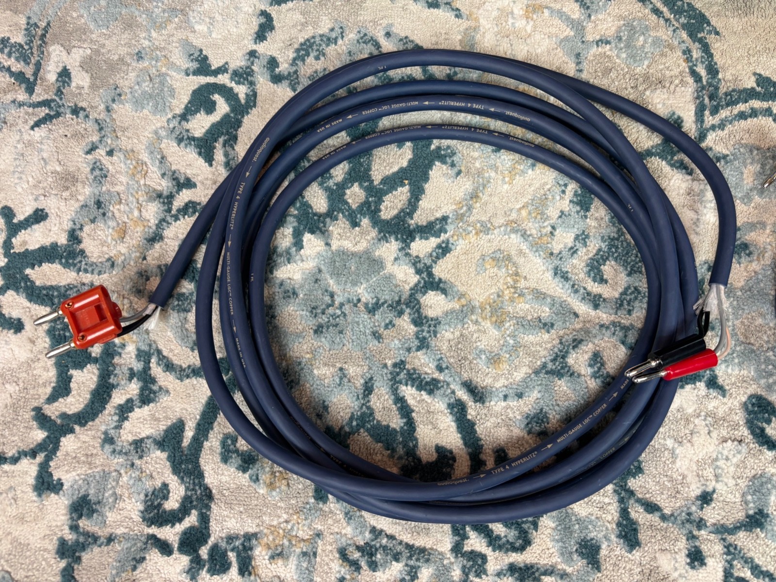 Audioquest Type 4 Speaker Cable Hyperlitz LGC Copper Blue - 15 Ft Trio - Banana