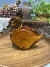 Vintage Large Amber Glass Duck  paperweight Murano Style 15cm X 12 Cm
