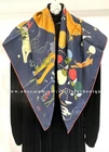 Sallys Jacquard 18 Momme Twill Silk Wrap Scarf  Apple Tree 2 Face Shawl 35" Navy