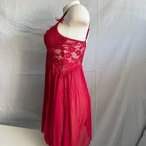 Womens Red Lace Lingerie Babydoll Chemise Nightgown Medium Slit Sheer alt - Picture 3 of 10