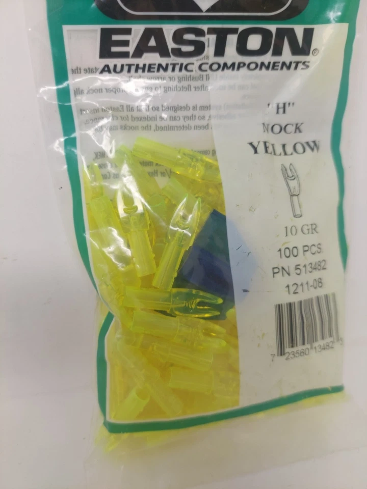 100 Pack Easton H 6mm Arrow Nocks: Clear Yellow: 10 Grain: New & Sealed Bag - Image 2 of 4