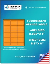 Premium Label Supply Bright Neon Color 750 Labels, Fluorescent Orange 
