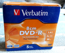 VERBATIM DVD-R   8cm    1.4GB     4 x SPEED  30min       5 x DISCS           New
