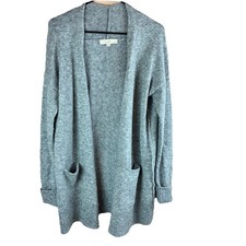 Loft Women  s Sweater Cardigan Open Front Gray Size Small Wool Blend Pockets
