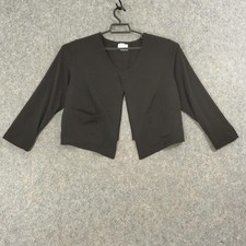 Chico's Bolero Jacket Women Medium Black Open Front Cropped 3/4 Sleeve Back Slit