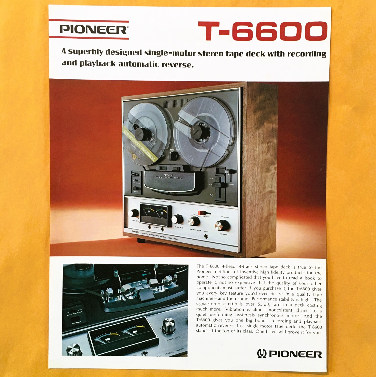 NOS Original Pioneer T-6600 Reel-to-Reel Deck Sales Brochure - Uncirculated