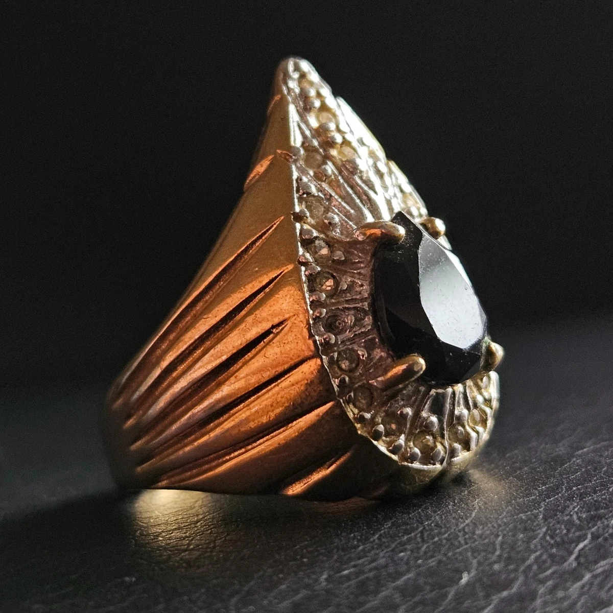 Bague Argent Noir Et Zircons Taille 57 - Modèle T57, Occasion Très Bon État (TBE)