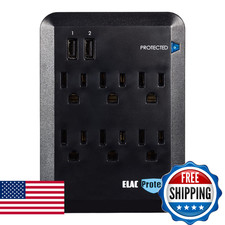 Elac Protek PB-62S 6-Outlet Wall Surge Protector w/Dual USB Charging