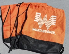 Orange Whataburger Drawstring Backpack Bag with front zipper