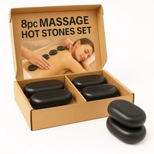 8pc Large Basalt Hot Stone Massage Kit - Professional Spa Therapy Rocks Set