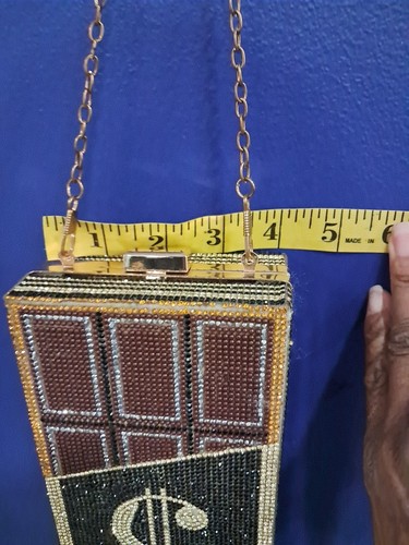 Bling Money $ Damen Handtasche Roségold Hart Strass Clutch Messing Kette Griff - Bild 8 von 11