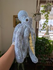 Blue And Yellow Handmade Amigurumi Crocheted Anchor the Octopus Mini Version