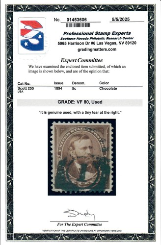 Scott 255 Used Premium Example PSE Graded VF 80 - Picture 2 of 2