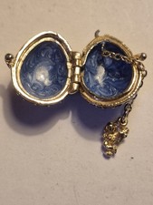 Dark Blue Faberge Inspired Egg Locket With Angel Charm For Repair Made in Russia