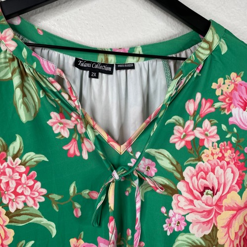 Tolani Collection Dress Women's Larissa Green Size 2X Tiered Ruffle Floral Bloom - Picture 4 of 15