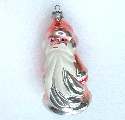 Vintage Christmas Ornament Silver Glass Antique Xmas USSR Tree Decor Santa Claus