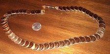 Vtg Gold Tone Metal Coin Fish Scale Stretch Belt Elastic 27" -44" 80s Glam