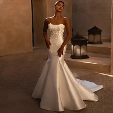 Sweetheart Wedding Dress Sleeveless Backless Sweep Train Satin Mermaid Brid Gown