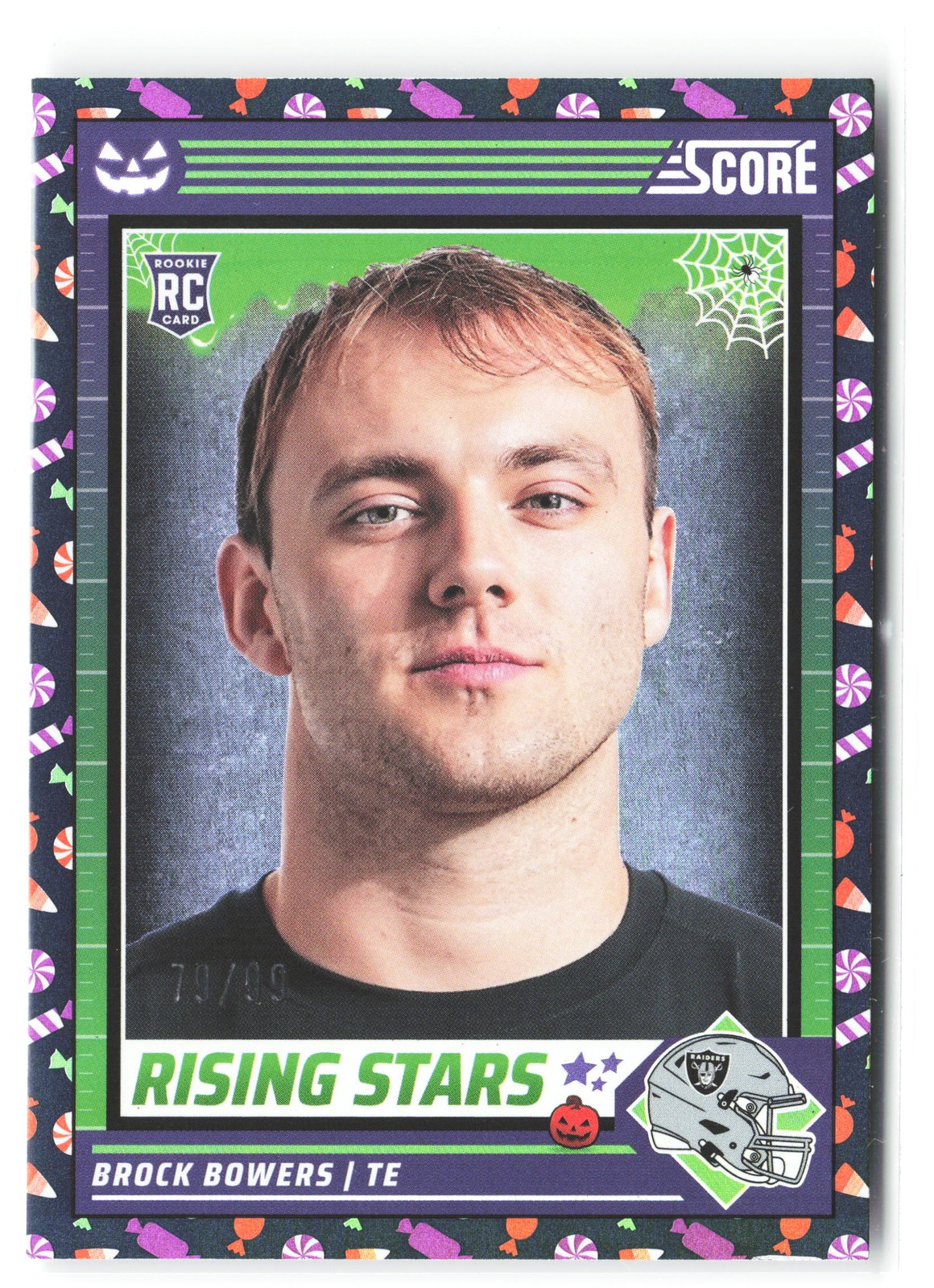 2024 Score-A-Treat #8 SN #/99 Brock Bowers Rising Stars Trick or Treat Raiders