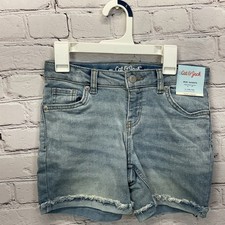 Cat  Jack Jean Shorts Girls Size L 10/12 Midi Super Stretch Fraying Beachy