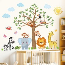 DECOWALL Jungle Animals Tree Wall Decals for Kids Nursery Elephant Giraffe...