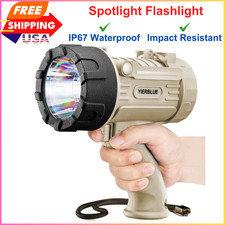 Rechargeable Spotlight Flashlight w 1000000 High Lumen LED, IP67 Waterproof Long