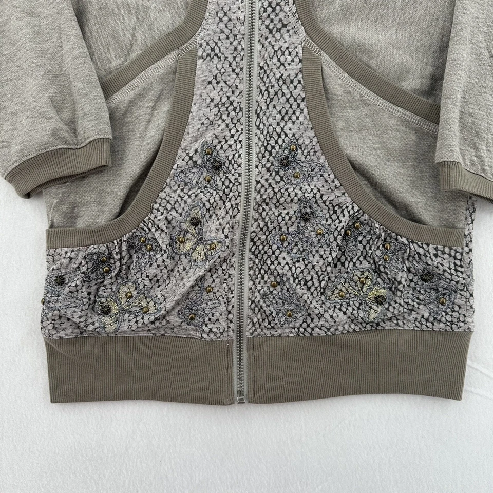 Miss Me 连帽运动衫全拉链口袋灰色舒适亚麻混纺青少年女孩 M 码 — 第 3/4 张图片