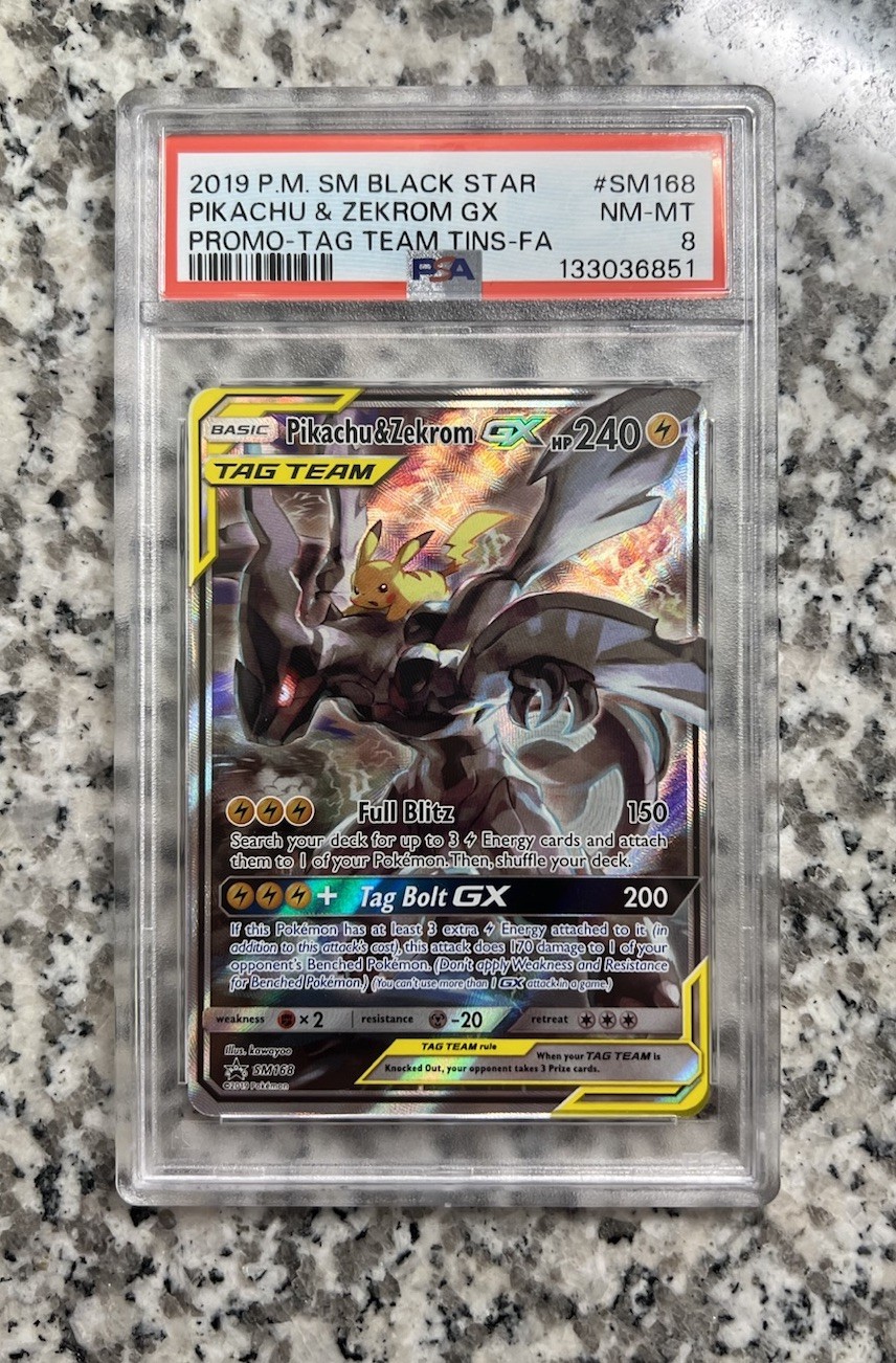 2019 Pokemon SM Black Star Promo SM168 Pikachu & Zekrom GX Tag Team PSA 8 NM/M!