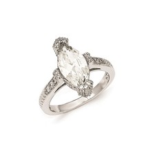Sterling Silver Textured Cubic Zirconia Marquise Ring Size 8