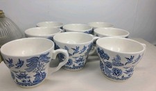 EIT England Blue Willow Tea Cups Set 8 Ironstone Chinoiserie Vintage