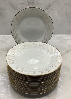 Noritake Duetto 6610 Salad Plates 8 1/8'' Set of 12 White & Gold Filagree
