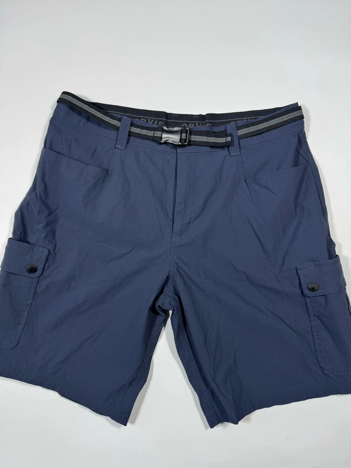Orvis Shorts Mens 38 Blue Nylon Stretch Belted Cargo Hiking Fishing Outdoor