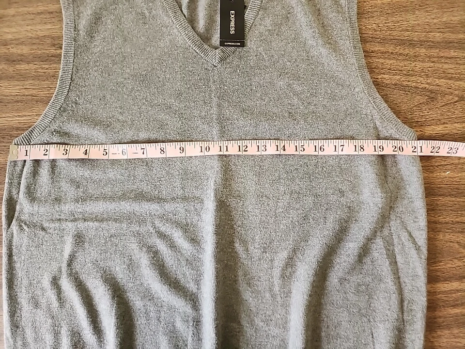 Chaleco Suéter Express Para Hombre XL Lana Merino Gris Cuello en V Sin Mangas Foto 3 de 4